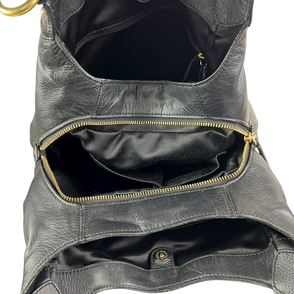 COACH Black Leather Soho Campbell Hobo Shoulder Bag Brass Hardware Buckle Front - Picture 7 of 13
